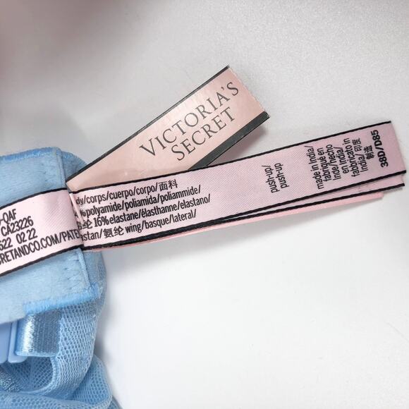 NEW Victoria's Secret Push Up Bra 38D Underwire Padded Mesh Lace Floral Blue VS - Picture 6 of 6